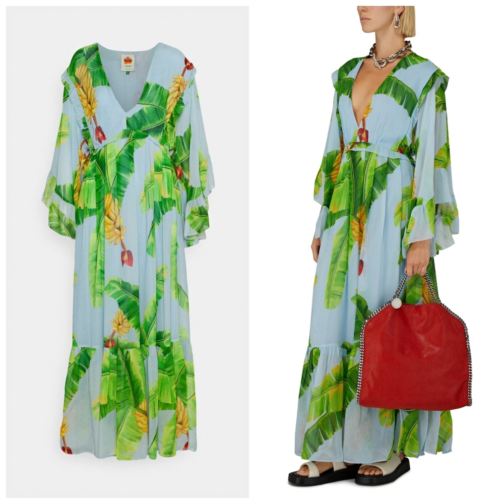 Farm Rio Fresh Bananas Butterfly-Sleeve Maxi Dress View 2